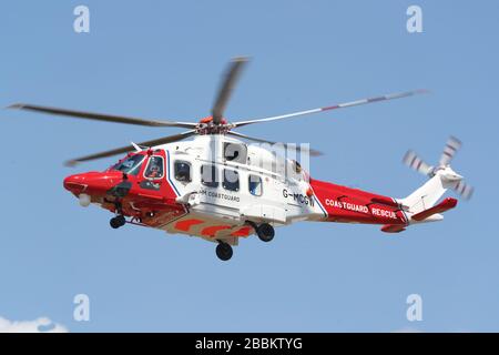 Küstenwache Leonardo AW 189 Hubschrauber G-MCGW auf der Royal International Air Tattoo RIAT 2018 in RAF Fairford, Gloucestershire, Großbritannien Stockfoto