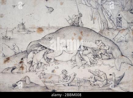 'The Big Fish Eat the Little Fish' (1556) von Pieter Bruegel the Elder (ca. 1526-1530 – 1559). Pinsel und Stift. Fax. Stockfoto