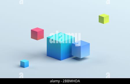 Abstraktes 3D-Rendering, modernes Hintergrunddesign mit bunten Würfeln Stockfoto