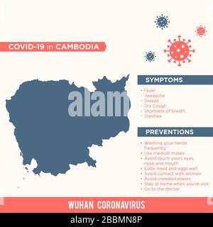 Kambodscha - Landkarte Asien. Covid-29, Corona Virus Map Infographic Vector Template EPS 10. Stockfoto