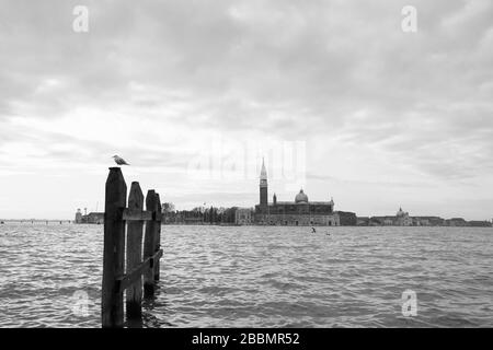 Die Kirche Saint George Greater am Hintergrund in Venedig, Norditalien. Stockfoto