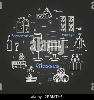 Vector Black Rundbanner aus zwei Weingläsern Stock Vektor