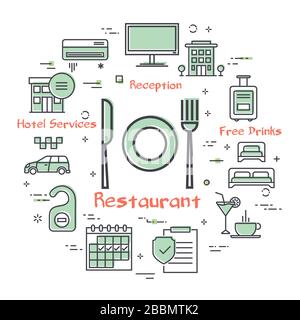 Vector Hotel Service Square Konzept - Restaurant im Hotel Stock Vektor