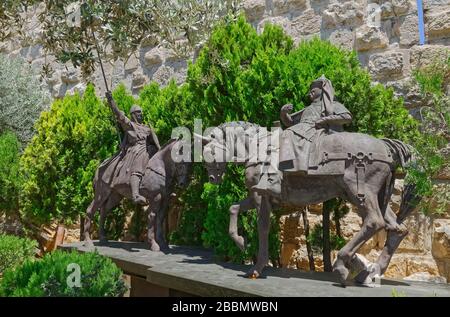 Saladin und Richard das Reiterstandbild von Lionheart im alten Jerusalem Stockfoto