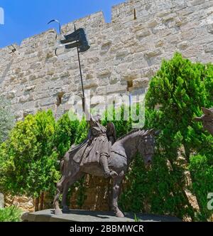 Saladin und Richard das Reiterstandbild von Lionheart im alten Jerusalem Stockfoto