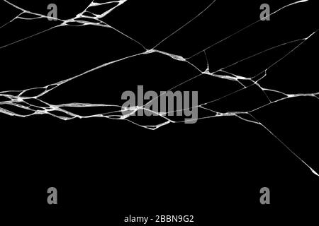 Kunst von Falten und Risse aus Glas von Smashing und fallende Bumps. Auf schwarzem Hintergrund verursacht Stockfoto