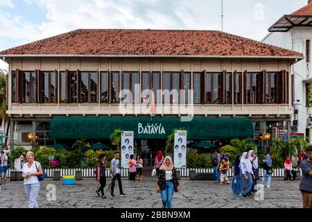 Das Café Batavia, Fatahillah-Platz, Jakarta, Indonesien. Stockfoto