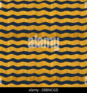 Aquarell nahtloses Goldmuster auf marineblauem Hintergrund. Geometrischer Hintergrund mit Kurven. Goldaquarelle. Stockfoto