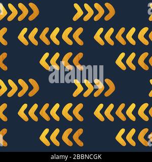 Aquarell nahtloses Goldmuster auf marineblauem Hintergrund. Geometrischer Hintergrund mit Pfeilen. Goldaquarelle. Stockfoto