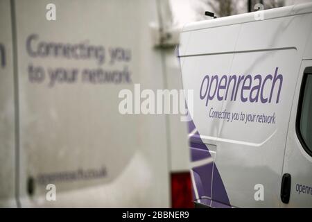 Der Geschäftsbereich OpenREACH des Telekommunikationsunternehmens BT plc unterhält Telefonkabel, Kanäle, Schränke und Vermittlungsstellen sowie das nationale Breitband und Tel Stockfoto