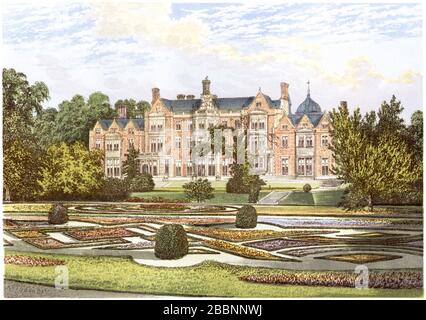 Eine farbige Abbildung des Sandringham House, die in hoher Auflösung von einem 1870 gedruckten Buch gescannt wurde. Ich glaube, dass das Urheberrecht frei ist. Stockfoto