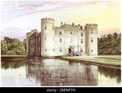 Eine farbige Illustration von Shirburn Castle, Oxfordshire, gescannte in hoher Auflösung aus einem Buch, das 1870 gedruckt wurde. Ich glaube, dass das Urheberrecht frei ist. Stockfoto