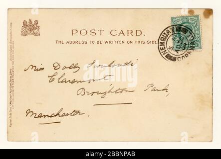 Rückseite der Postkarte von Anfang 1900 mit ungeteiltem Rücken, postmarkiertes Newquay, Cornwall, SW England Großbritannien, veröffentlicht im August 1904/05 Stockfoto