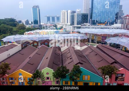 Blick auf Marina Bay Sands und Clarke Quay vom Novotel Hotel, Singapur Stockfoto