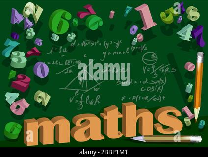 Mathe-Hintergrund mit Zahl. Handgezeichnete Wissenschaftsformeln auf grünem Hintergrund. Stock Vektor