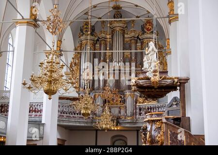 Verzierte Kirchenorgel in der Trinitatis-Kirche in Kopenhagen, Dänemark, Europa Stockfoto