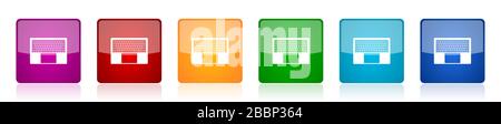 Notizbuch- und Laptop-Tastatur-Symbolsatz, farbige quadratische Hochglanzvektor-Illustrationen in 6 Optionen für Web-Design und mobile Anwendungen Stock Vektor