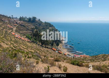 Isla del Sol oder Insel der Sonne, Titicacasee, Department La Paz, Anden Mountains, Bolivien, Lateinamerika Stockfoto