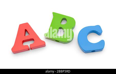 ABC Wood Alphabet Letters isoliert auf Weiß. Stockfoto