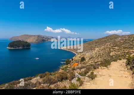 Isla del Sol oder Insel der Sonne, Titicacasee, Department La Paz, Anden Mountains, Bolivien, Lateinamerika Stockfoto