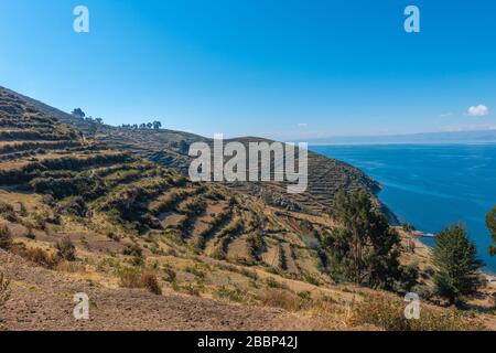 Isla del Sol oder Insel der Sonne, Titicacasee, Department La Paz, Anden Mountains, Bolivien, Lateinamerika Stockfoto