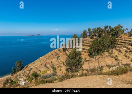 Isla del Sol oder Insel der Sonne, Titicacasee, Department La Paz, Anden Mountains, Bolivien, Lateinamerika Stockfoto