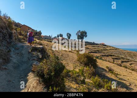 Isla del Sol oder Insel der Sonne, Titicacasee, Department La Paz, Anden Mountains, Bolivien, Lateinamerika Stockfoto