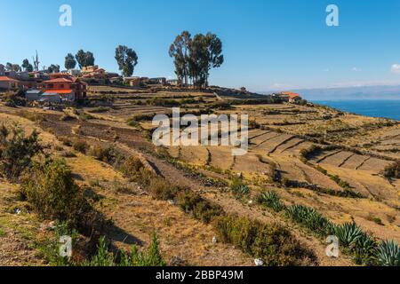 Isla del Sol oder Insel der Sonne, Titicacasee, Department La Paz, Anden Mountains, Bolivien, Lateinamerika Stockfoto