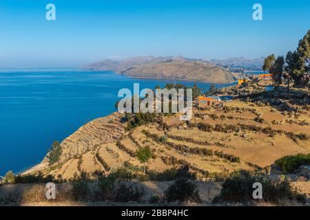 Isla del Sol oder Insel der Sonne, Titicacasee, Department La Paz, Anden Mountains, Bolivien, Lateinamerika Stockfoto