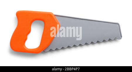 Plastic Toy sah isoliert auf weißem Hintergrund. Stockfoto