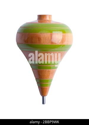 Wood Toy Top auf weißem Hintergrund. Stockfoto