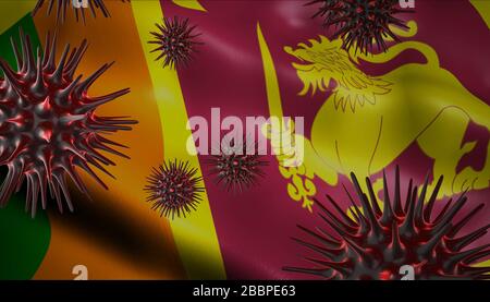 Ein Coronavirus, das sich mit der Flagge Sri Lankas als epidemische Ausbruchsinfektion in Sri Lanka spinnt Stockfoto