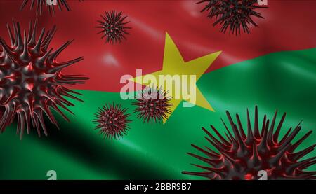 Ein Coronavirus, das sich mit Burkina Faso Flagge als epidemische Ausbruchsinfektion in Burkina Faso dreht Stockfoto