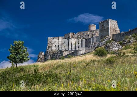 Die Ruinen der Burg Spis in der Ostslowakische Republik bilden eine der größten Burgstätten Mitteleuropas Stockfoto