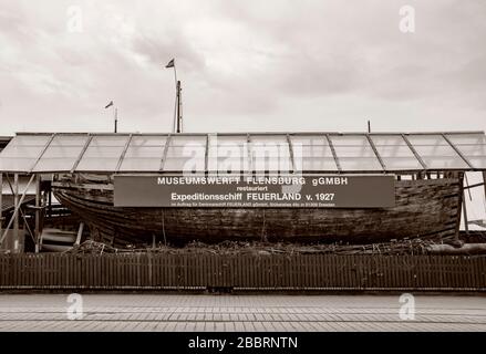 FLENSBURG. DEUTSCHLAND. JANUAR 2020. Museum Shipyard Expedition Ship Feuerland. Stockfoto