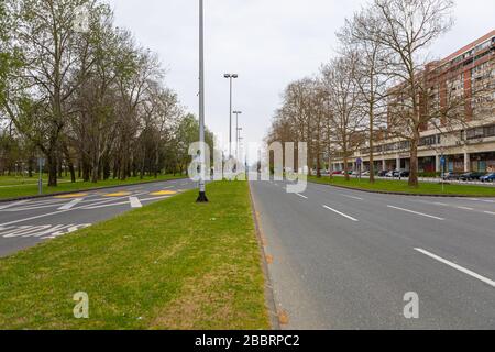 Zagreb, Kroatien - März 2020. Leere Straßen in der Stadt während des Covid-19-Pandenim-Virus, dem Corona-Virus in Europa Stockfoto