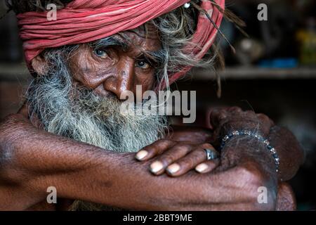 Indischer alter Mann in Pushkar Indien Porträt Stockfoto