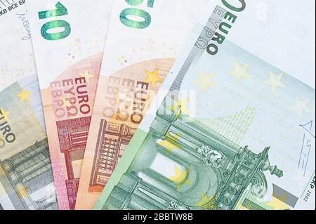 Das Element der Banknoten der Europäischen Union - Euro, unterschiedlicher Stückelungen Stockfoto