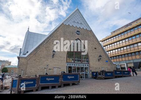 Die Markthalle der Fischkirche alias Feskekôrka in Gothenburg, Schweden, Europa Stockfoto