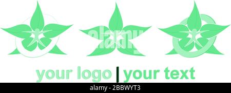 Satz von Vektorlogos grüner Blätter. Geben Sie Ihren Text ein. Stock Vektor
