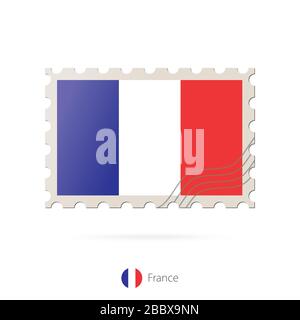 Briefmarke mit dem Bild der Flagge Frankreichs. Frankreich Flag Porto auf weißem Hintergrund mit Schatten. Vektorstempel. Briefmarke und französische Flagge. Vektor Stock Vektor