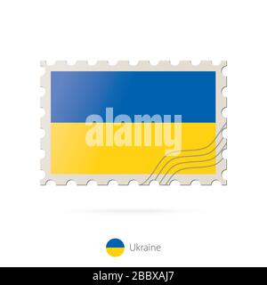 Briefmarke mit dem Bild der Flagge der Ukraine. Ukraine Flag Porto auf weißem Hintergrund mit Schatten. Vektorgrafiken. Stock Vektor