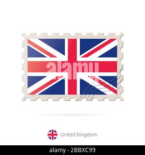 Briefmarke mit dem Bild der Flagge des Vereinigten Königreichs. United Kingdom Flag Porto auf weißem Hintergrund mit Schatten. Vektorgrafiken. Stock Vektor