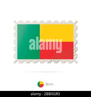 Briefmarke mit dem Bild der Benin-Flagge. Benin Flag Porto auf weißem Hintergrund mit Schatten. Vektorstempel. Briefmarke und Benin-Flagge. Vektor Schlecht Stock Vektor