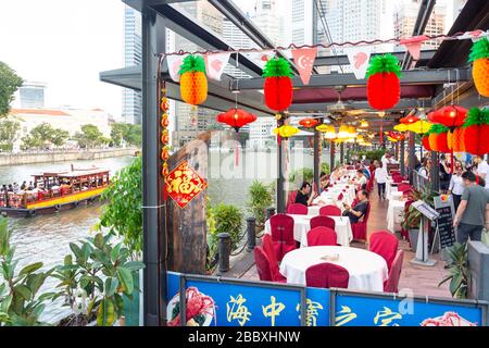 Restaurant am Singapore River, Boat Quay, Central Area, Central Area, Singapur Stockfoto