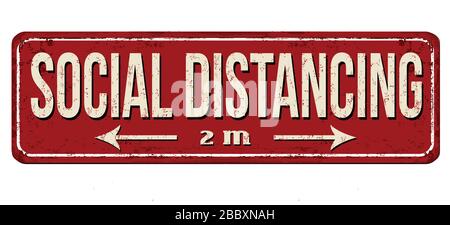 Social Distancing Vintage Rosty Metal-Schild auf weißem Hintergrund, Vektorgrafiken Stock Vektor