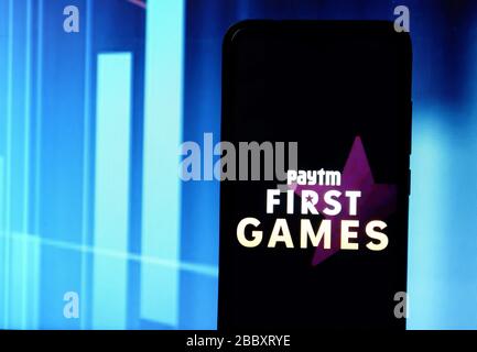 Indien. April 2020. In dieser Abbildung wird ein Logo von Paytm Mobile Games auf einem Smartphone angezeigt. Credit: Avishek das/SOPA images/ZUMA wire/Alamy Live News Stockfoto