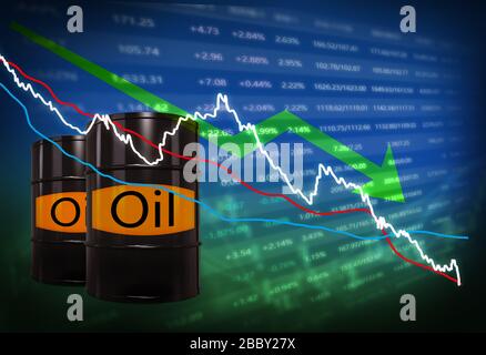 Kurve und Pfeile des Petroleum Oil Market Concept Stockfoto