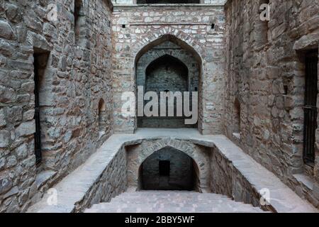 Nahaufnahme des Agrasen Ki baoli Stepfwell in neu-delhi in delhi Stockfoto
