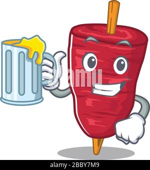 Ein Cartoon-Konzept von Döner Kebab steigt ein Glas Bier auf Stock Vektor